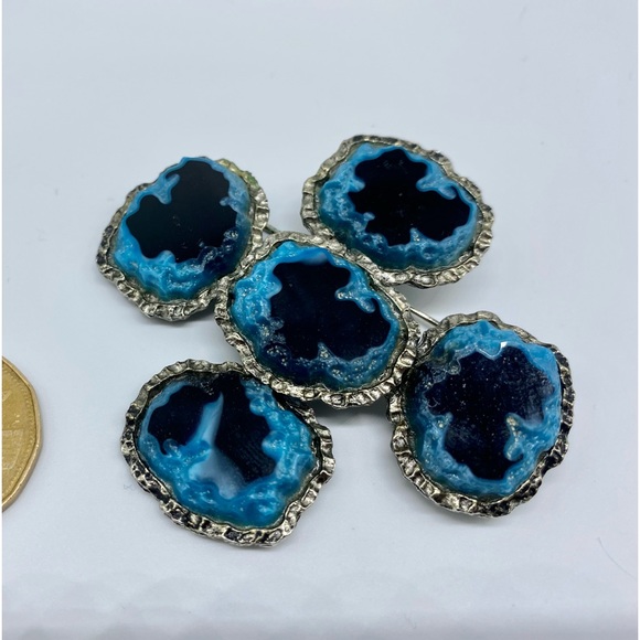 Dalsheim Rare Silver Tone Turquoise and Black Lava Rock Maltese Cross - Picture 2 of 4